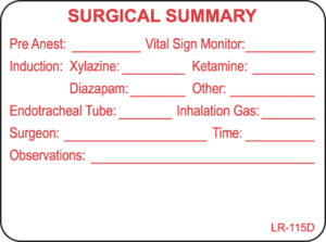 Surgical Summary Veterinary Label